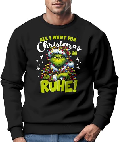 MoonWorks® Sweatshirt Herren Weihnachtspullover Grinch Spruch Ruhe Weihnachtpulli Weihnachtsoutfit Männer Schwarz XXL