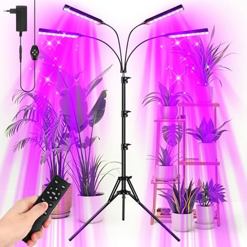 Carastek Lampe de Plante, 128 LEDs Lampe de Croissance à Spectre Complet avec Réglable en Hauteur, 4 Heads Lampe Plante Interieur Avec Minuterie 3/9/12H 10 Luminosités 7 Modes Lampe Croissance Plante