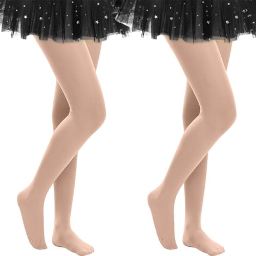 Lancry Ballettstrumpfhosen mit Fuß für Mädchen, 40D, 2 Paar, nude, 9-10 Years