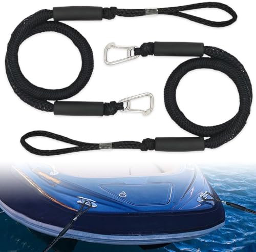 iKALULA 2 Pcs Cordon Bateau, Bungee Dock Line avec Crochet, Double Corde de Dock Tressée, Corde Élastique Amarre pour Bateau Accessoires pour Bateaux, Jet Ski, Ponton, Kayak (Noir)