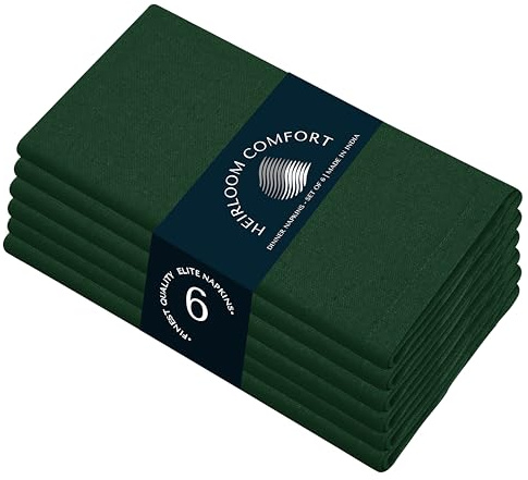 HEIRLOOM COMFORT Grüne Stoff-Servietten Set von 6, 100% Baumwolle, 43 x 43 cm, weich, waschbar, wiederverwendbar, perfekt für Hotels, Restaurants, Mittagessen, Hochzeiten, Veranstaltungen, Partys, den