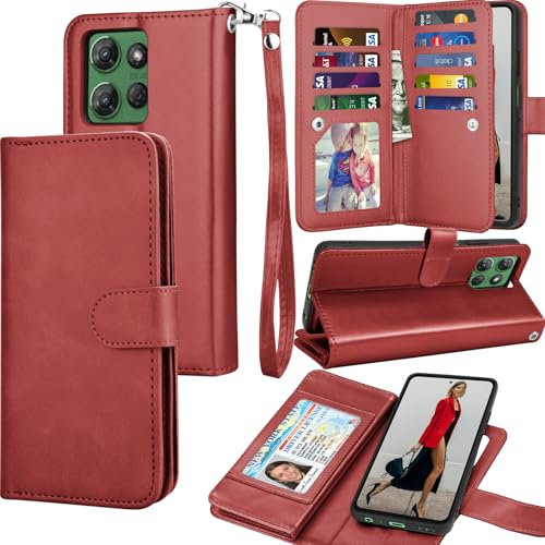 Tekcoo Wallet Case for Motorola Moto G Power 5G | 2025 Only | XT2515, PU Leather ID Cash Credit Card Slots Holder Carrying Pouch Folio Flip Cover [Detachable Magnetic Hard Cases] Lanyard - Red