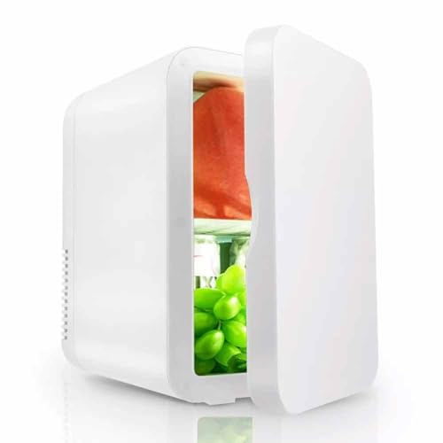 Ccarzzi Mini Fridge 5.6 Liter/6 Cans Small Fridge for Bedroom, Cmpact Portable Mini Refrigerator for Car, Travel, Home, Skincare, Drink, Fruit, Cooler and Warmer, AC+12V DC Power (White)