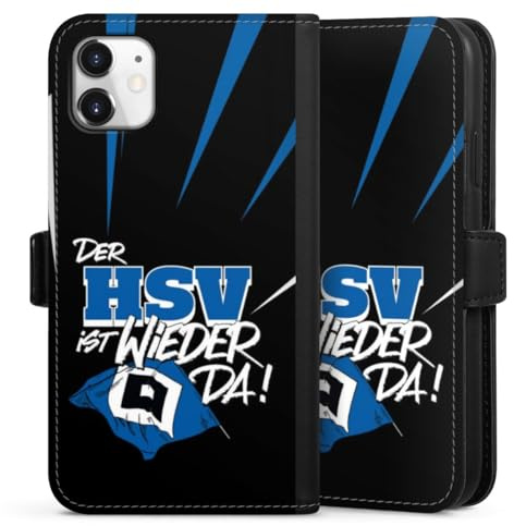 Klapphülle kompatibel mit Apple iPhone 11 Handyhülle aus Kunst Leder schwarz Flip Case Hamburger SV Aufstieg HSV