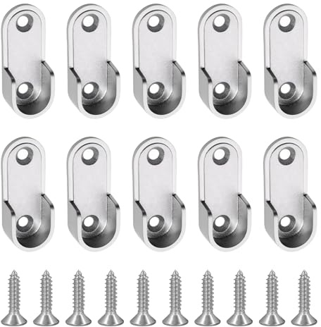 10 Stücke Kleiderstangenhalter,Schrankrohrlager,Oval Halterung für Kleidung, Garderobenrohrhalterung aus Zinklegierung für Stangen mit 16 mm Durchmesser und 20 Stücke Schrauben