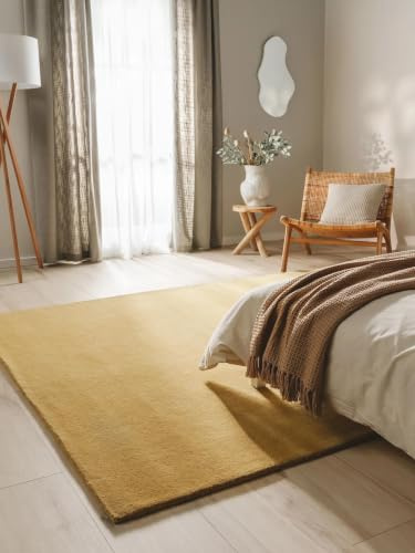 benuta Nest Wollteppich Bent - 100% Wolle - Rechteckig & im Style: Uni, Elegant, Natural Living, Scandi Living - Pflegeleicht für Wohnzimmer Schlafzimmer, Gelb, 120x170 cm