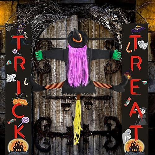 Halloween-Deko Outdoor, 100cm Abstürzende Hexe in Baum Hexen Dekoration Halloween Hexe Gegen Baum Crashing Witch Requisite für Outdoor Garten Baumstämme Oder Säulen Türen Dekoration