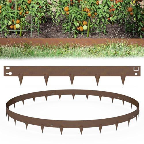 Aufun 5 Stück Rasenkante aus Cortenstahl Braun 105cmL x 20 cmH | Flexible Beeteinfassung Mähkant Palisade Gartenbeet mit Dornen, Beetumrandung für Hof Garten Bauernhof verwendet Werden