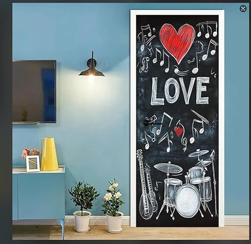 Adesivi per Porte Musica Adesivi per Porte Interne Autoadesivo Graffiti Adesivo Porta Fotomurali Autoadesiva Poster Murale per Soggiorno Camera da letto Decorazione 90 x 210 cm G404