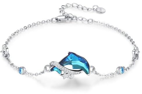 JFASHOP Delphin Armband Damen,Opal Armband 925 Sterling Silber delphin Delphine Armbänder Tier Ozean Herz Armkette Danksagung für Mädchen Frauen Tochter Mutter