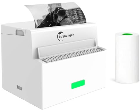 Buyounger Mini Drucker – Klavier Thermodrucker für Smartphone, Bluetooth Kleiner Fotodrucker & Sticker Drucker, Kreatives Geschenk für Schüler, Studium, Büro & Zuhause (Thermopapier inklusive)