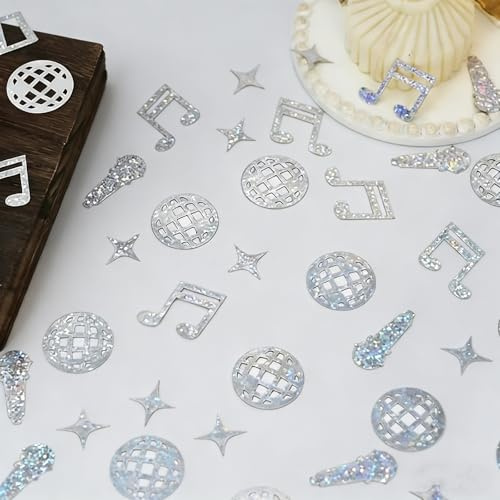 Ovanda 100 Stück Discokugel Deko Konfetti, Tischdeko 80er 90er Jahre, Disco Confetti, Musiknote Dekoration, Tischkonfetti, Musiknote,Mikrofon,Stern Streudeko,Disco Party Tischdeko,Streudeko Geburtstag