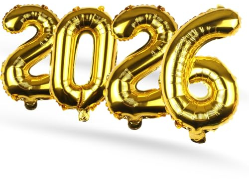 FUNXGO Folienballon 2026 Neujahrsdeko – Gold Zahlenballons | Perfekt für Silvester und Neujahrsfeiern.