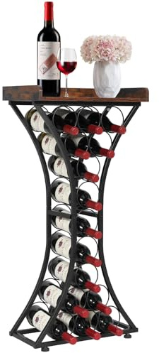 VEVOR Botellero para 15 Botellas, Independiente, Capacidad de Carga de 20 kg, Soporte para Copas y Estante de Madera, Ideal para Cocina, Bodega, Bar o Sala de Estar, Negro, 430 x 290 x 895 mm