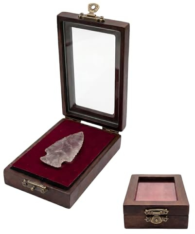 Arrowhead Display Case: Small Wood Shadow Box Cabinet with Glass, Wooden Collection Display Case for Crystal or Jewelry