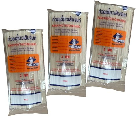 FARMER Reisnudeln kurz & gerade 3mm - 3er Pack – Ideal für Phở & Pad Thai – Thailand – OG ASIA – 3x 400g