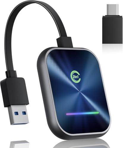KUKIHO CarPlay Wireless Adapter –Kabellos-Upgrade für iPhone, Wandelt kabelgebundenes CarPlay in drahtlos um, USB-A/C Plug & Play, Kompatibel mit iOS 10+ &Fahrzeugen