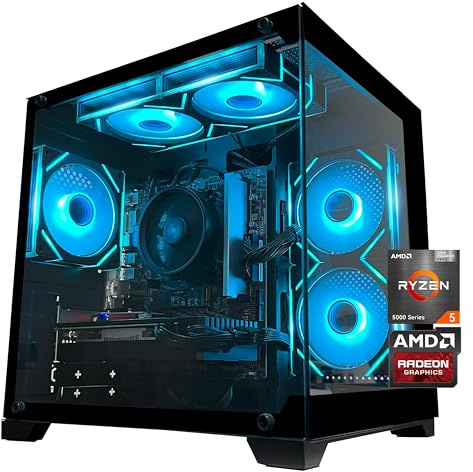 Gaming-PC, Desktop-Computer, AMD Ryzen 5 5500, RX6500XT 4GB Grafikkarte, 16 GB DDR4-RAM, 512 GB NVMe-SSD, ARGB-Lüfter, geeignet für Gaming, Design und Büro, Sea-View-Gehäuse, vorgefertigter Tower