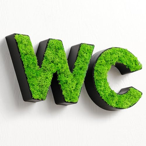 MOOSWERK Moos WC Türschild | Modernes Toilettenschild aus echtem Islandmoos | Moosschild für Büro, Praxis, Hotel & Gastronomie | Moosbild Piktogramm Schwarz
