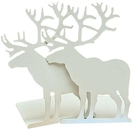 Serre-livres de bureau en métal antidérapant avec motif élan et élan Blanc