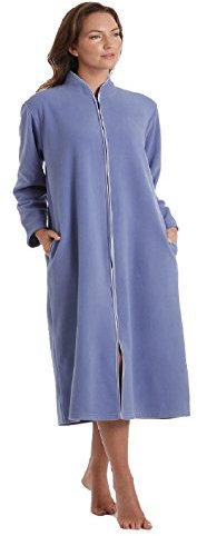 Lady Olga Damen-Bademantel mit Reißverschluss, langärmelig, weiche Taschen, Blau oder Rot, warmes Fleece, mit Reißverschluss Gr. 50/52 DE, blau