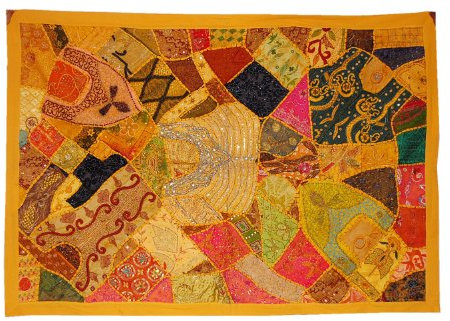 Liefer-Indian Antique Designer Hanging Wall Tapestry mit Heavy Zari, Stickerei & Old Sari Patchwork, 152 x 102 cm