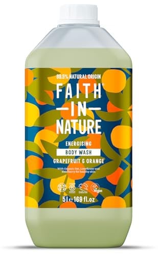 Faith In Nature Natural Grapefruit & Orange Body Wash, Energising, Vegan & Cruelty Free, No SLS or Parabens, 5L Refill Pack