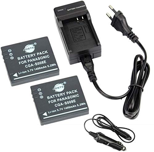 DSTE 2-pack Rechange Batterie et DC68E Voyage Chargeur Compatible pour Panasonic S008E Lumix DMC-FX520 HM-TA1 SDR-S7 SDR-S9 SDR-S10 SDR-S10P1 SDR-S15 SDR-S20 SDR-S25 SDR-S26 SDR-SW20 SDR-SW21 SDR-SW28