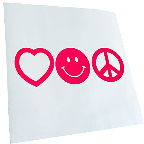 Kiwistar - Autoaufkleber - Neonpink - 20x7cm Love Happy Peace - Liebe Glück Frieden - Heckscheibe Auto Aufkleber wetterfest für Kfz LKW Mofa Truck - Sticker außen selbstklebend Tuning Zubehör für