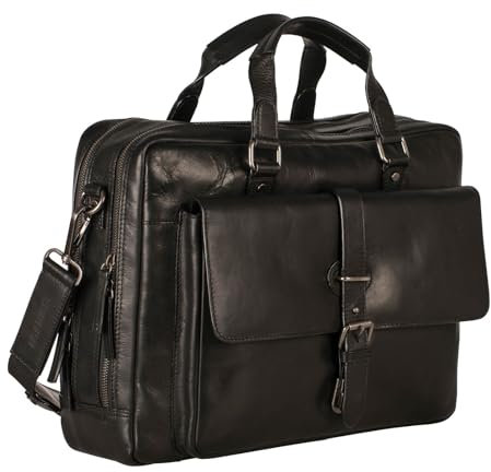 Leonhard Heyden Leder Aktentasche Umhängetasche mit Laptopfach Roma Tote Bag Black schwarz