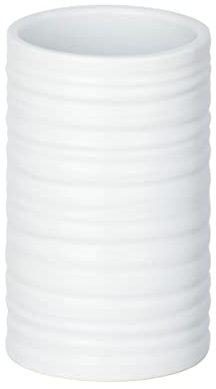 WENKO Zahnputzbecher Mila Weiß Keramik - Zahnbürstenhalter für Zahnbürste und Zahnpasta, Keramik, 6.5 x 10.5 x 6.5 cm, Weiß
