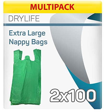 Drylife Apfel Parfümiert Groß Einweg Windelbeutel - 2 Packungen mit 100