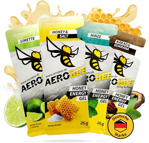 AEROBEE Energy Gel Classic - Probierpaket 4x26 g [100% Natürliches Energie aus Honig] richtig leckeres Sportgel für den Ausdauersport, Energy Gel Laufen, Power Sport, Sportnahrung