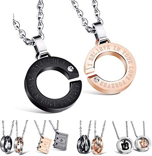 Kim Johanson Edelstahl Pärchen Halsketten *Verschiedene Motive & Farben* in Roségold, Gold & Silber Freundschaftskette, Geschenk, Glücksbringer, Schmuck, Kette inkl. Schmuckbeutel (Believe)