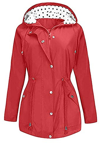 Impermeabile Donna Pioggia con Cappuccio Leggero Portatile Antipioggia Giacca Donna (XXL,6- Rosso)