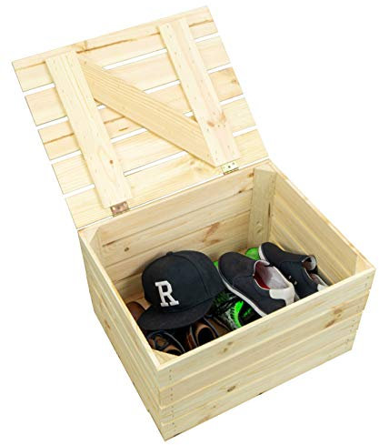 Kistenkolli Altes Land Obstkiste Holztruhe geflammt oder Natur mit Deckel 48 x 36 x 27cm Holzkiste mit Deckel Schatztruhe Aufbewahrungskiste (Natur, 1)