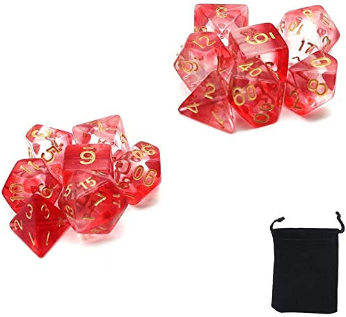 DollaTek Transparent Polyedrische Würfel Set Tischspiele Würfel 2 Sätze Würfel 2 x 7 (14 Stück) Würfel Serie D20 D12 D10 D8 D6 D4 DND Würfel DND RPG MTG Doppelfarben Einteilig (Rot)