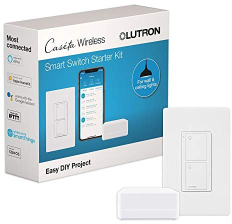 Lutron Caseta Smart Switch Starter Kit | Compatible with Alexa, Apple HomeKit, and the Google Assistant | P-BDG-PKG1WS | White