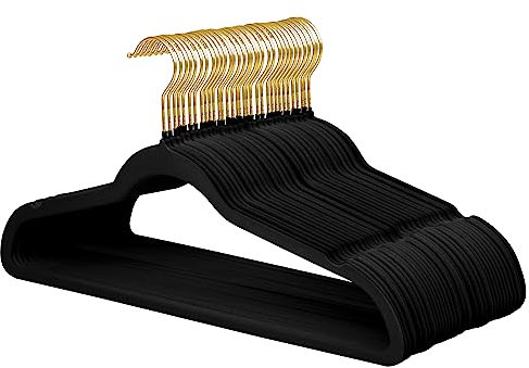 ManGotree Velvet Suit Hangers with 360 Swivel Gold Hook, Non-Slip Coat Hangers, Ultra-Slim Space Saving, Sturdy & Durable - 36 Pack (Black)