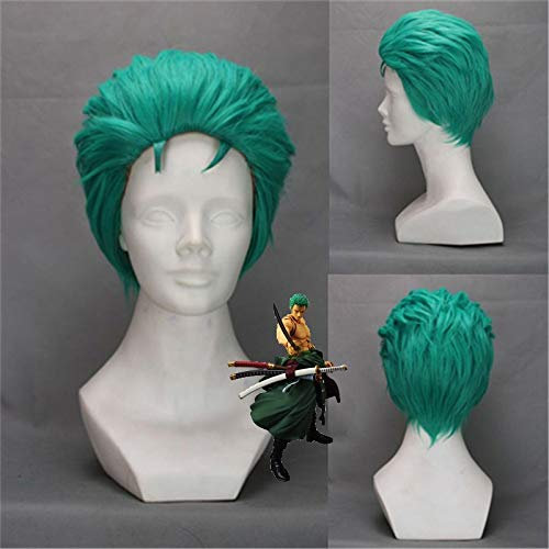 Roronoa Zoro Comic Cosplay Perücken Anime One Piece Slicked-Back Grün Kurzschicht Hochtemperatur Faser Haar Perücke + Perücke Cap