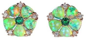 LOKILOKI Orecchini Boho Femminili in Pietra Opale Verde con Ciondoli Orecchini A Bottone Color Oro Rosa Orecchini da Sposa con Fiore di Cristallo Carino per Le Donne