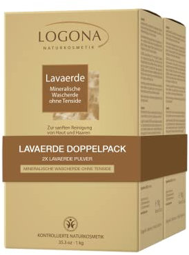 Logona Lavaerde Pulver zur Reinigung von Haut und Haar, Vegane Naturkosmetik für empfindliche, unreine Haut und sensible Kopfhaut, Schuppen sowie fettiges Haar, 2 x 1 kg