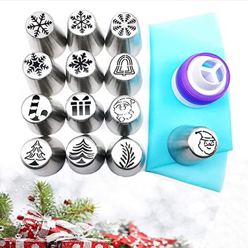 Bseical 13 StüCk SpritztüLlen Set, Russische SpritztüLlen Set Weihnachten, SpritztüLlen Set Profi Edelstahl FüR Torten Dekoration, Spritzbeutel Wiederverwendbar, BackzubehöR FüR Torten
