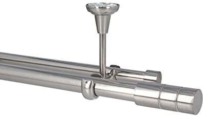 Sento Gardinenstange Vorhangstange 25/19mm 2-läufig Deckenmontage Edelstahl Optik 240 cm ILUSION