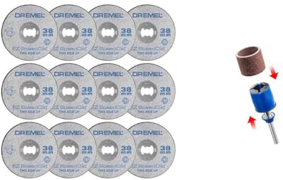 Dremel SC456B Lot de 12 Disques EZ SpeedClic à Tronçonner/Découper les Métaux 38mm & S407 Adaptateur de ponçage EZ SpeedClic Diamètre 13mm fourni avec 2 bandes à poncer grain 60 et 120