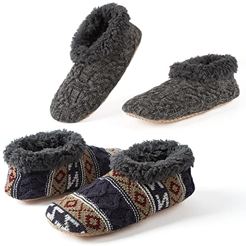Cozylook 2-Pack Men's Slippers with Soft Non Slip Soles, Warm Fuzzy Slipper Socks, Size 12-13