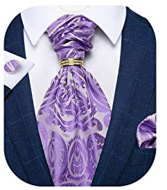 DiBanGu Paisley Krawatte für Herren, 4 Stück gewebte Ascot-Krawatte, Einstecktuch, Manschettenknöpfe mit Krawattenring-Set, Violett 2090, Einheitsgröße