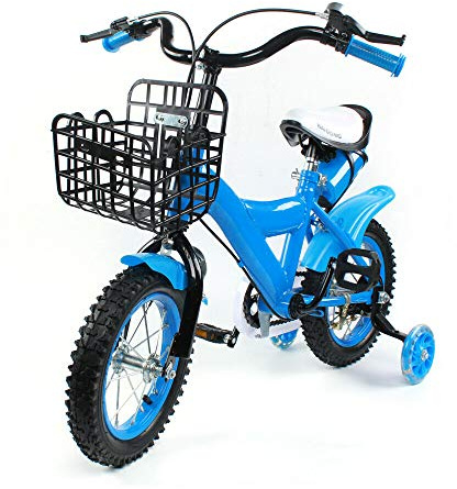 WSIKGHU 12 Inch Bike Children Bicycle Beginner Bikes Outdoor Indoor Bicycles Carbon Steel Kids Bike Children's Bicycle Gift with Assist Wheels for Kids 2-5 Years Old (Blue)