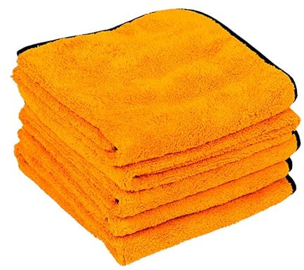 VIOVIE Auto Tuch Orange 60x40 cm 5 Stück, Auto Trockentuch XXL extra saugstark, schlierenfrei & fusselfrei Poliertuch aus spezieller Faser zum Trocknen nach der Autoreinigung, Kfz lackschonend