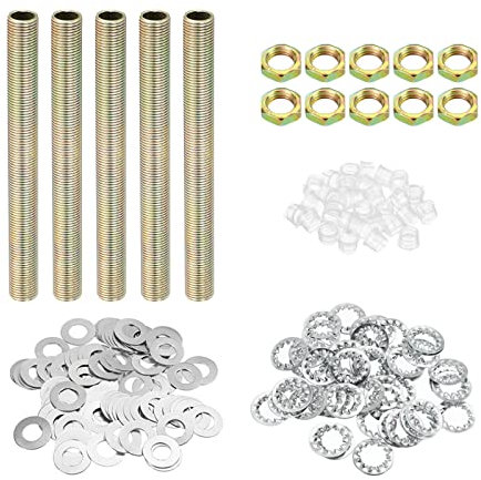 PATIKIL 1/8IP Filetage 10cm Lampe Tige Filetée Trousse avec Écrous Blocage Rondelles, 1 Ensemble Attaches Assortiment Matériel pour Lustre Plafond Luminaire Bricolage, Placage Zinc